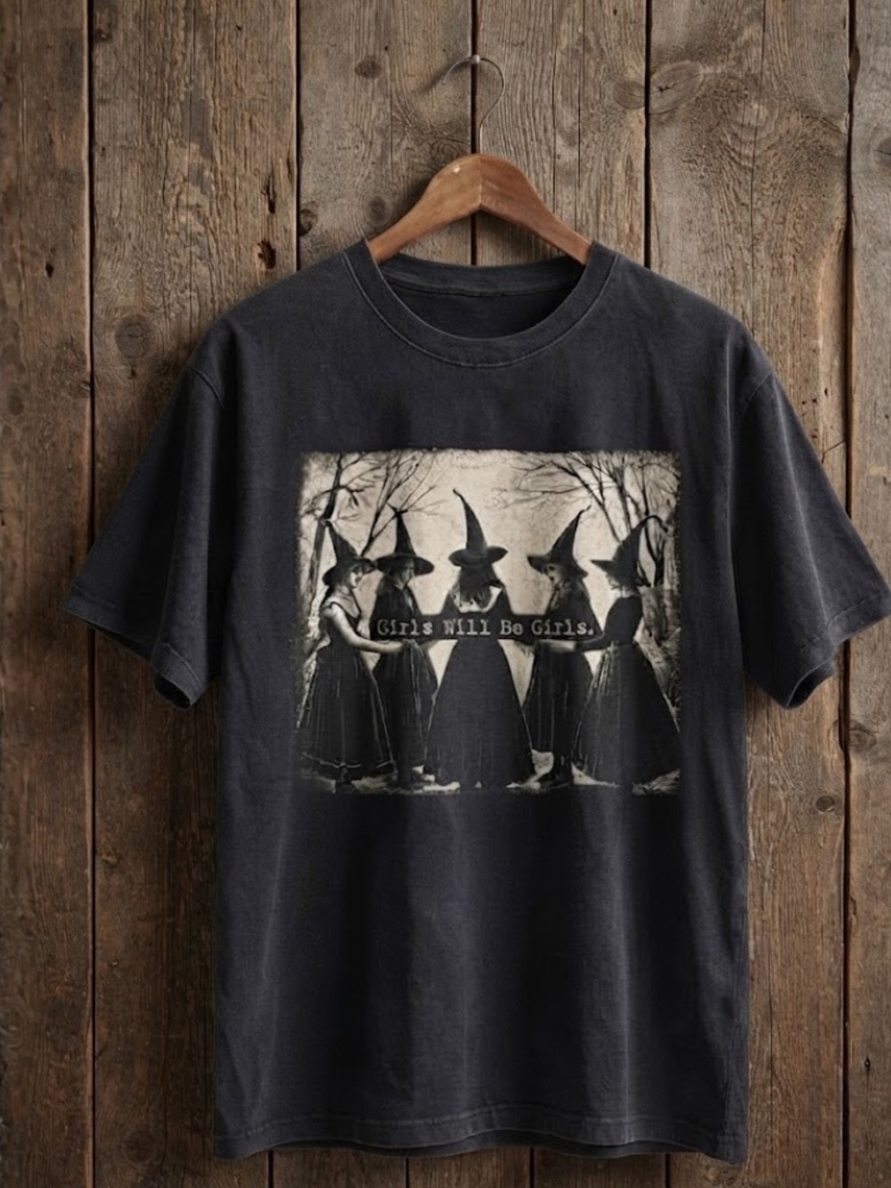 Girls Will Be Girls Witches Coven Magic Forest Vintage Dark Gray T-Shirt